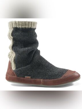Acorn Men’s Slouch Boot Slipper Charcoal Wool Suede Cozy Sz 10.5-11.5